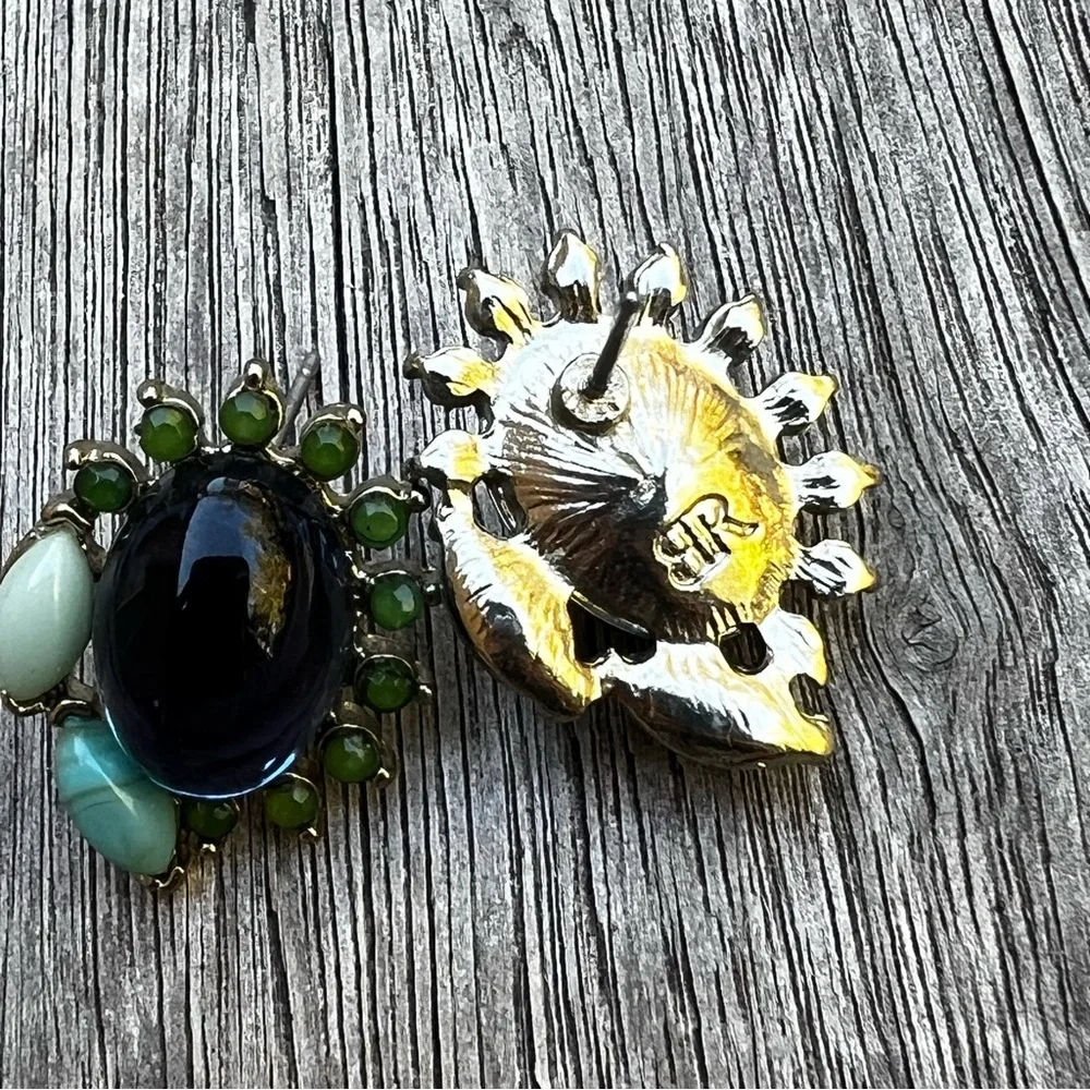 Banana Republic Silver Tone Blue Moonstone Stud Earrings with Aqua Stone Accents